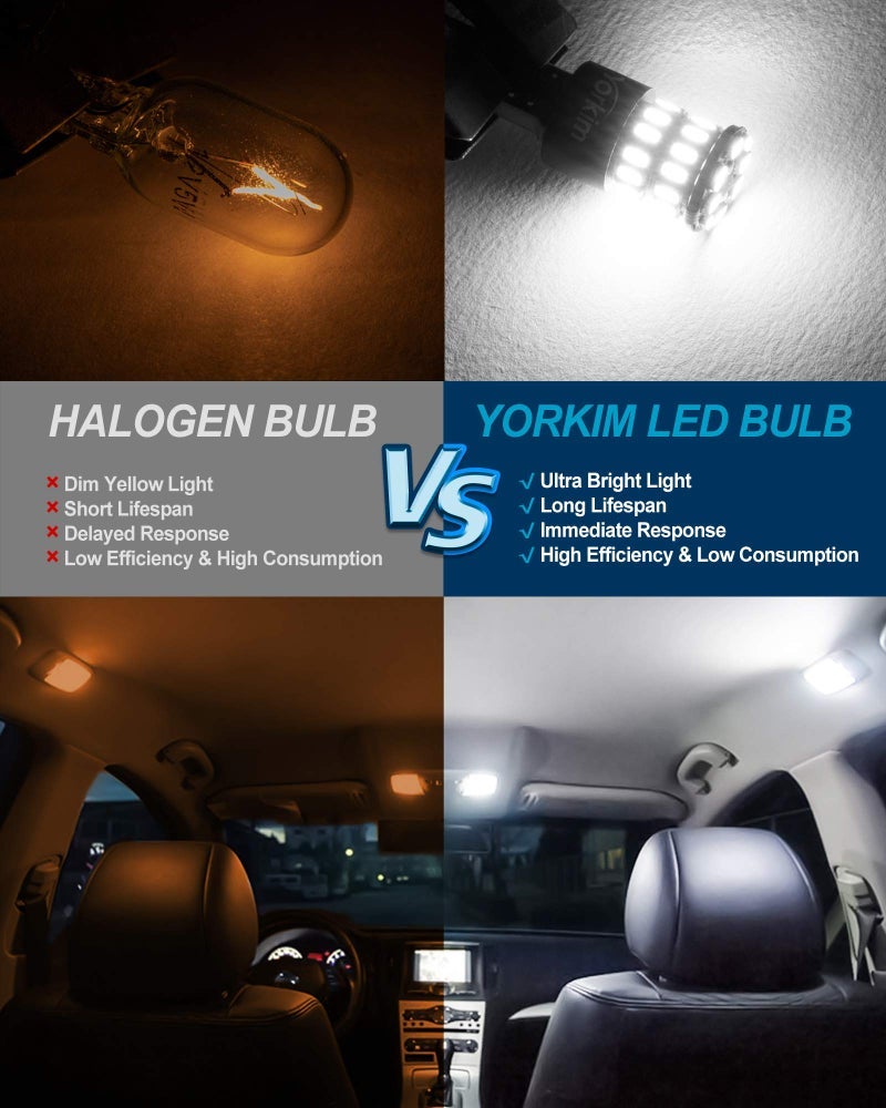 Yorkim 194 LED Bulb 6000K White T10 Interior Bulbs T15 W5W 2825 168 LED Bulb for Interior Light Trunk License Plate Lights Marker Lights, Pack of 2 - Image 2